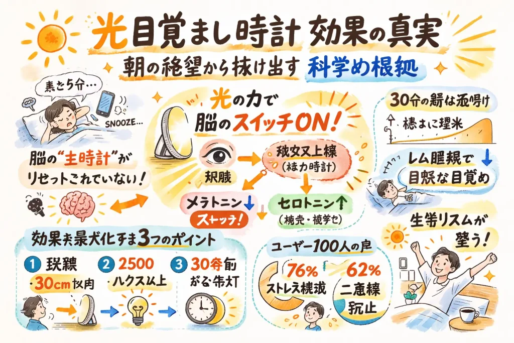 光目覚まし時計 効果のグラレコ画像