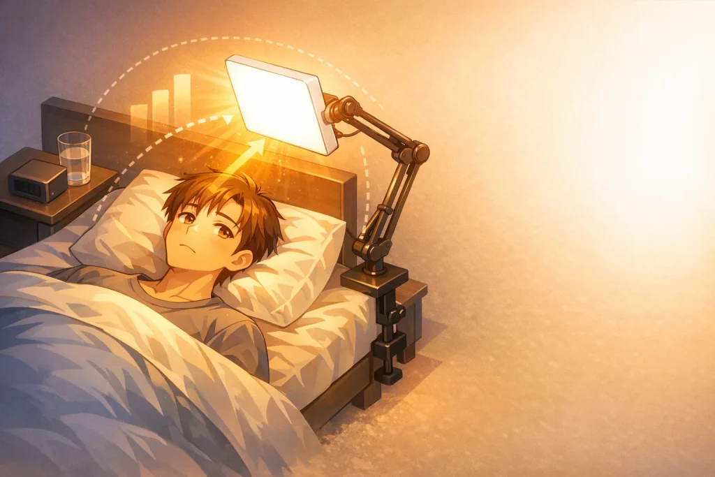 寝返りOKな光目覚まし時計の配置