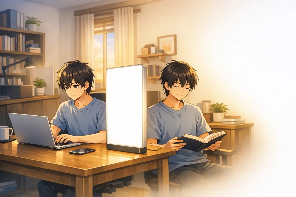 PCや本をながらでブライトライトを浴びる