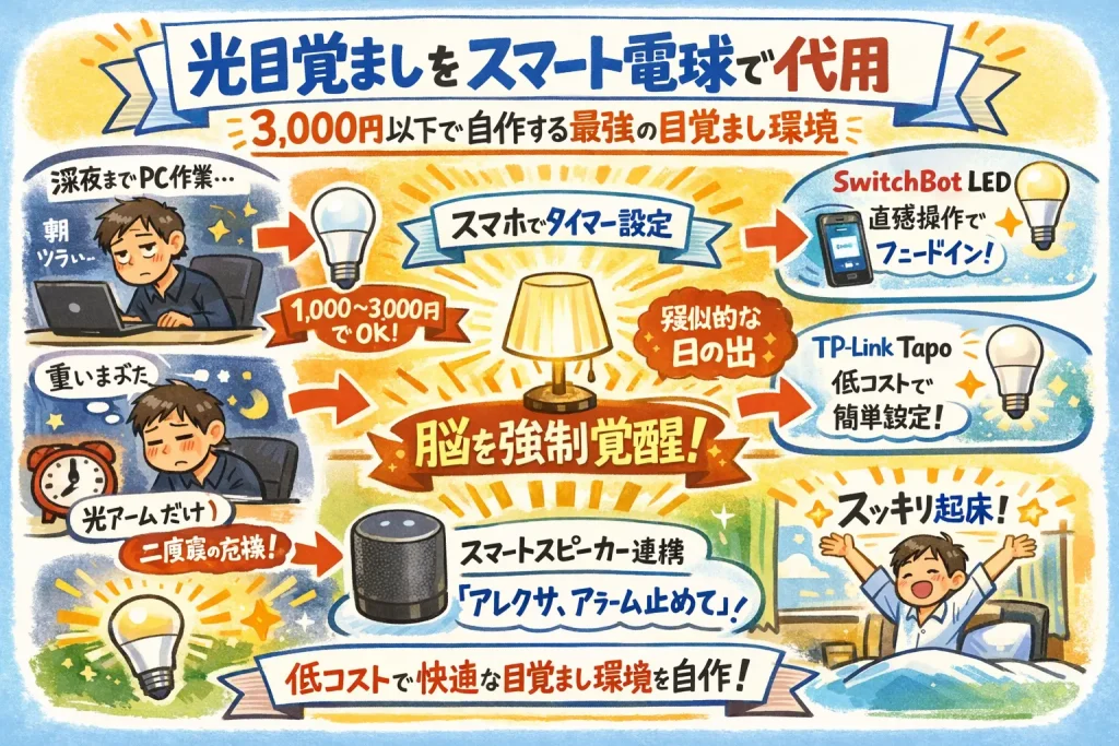 スマート電球で光目覚ましの代用のグラレコ画像